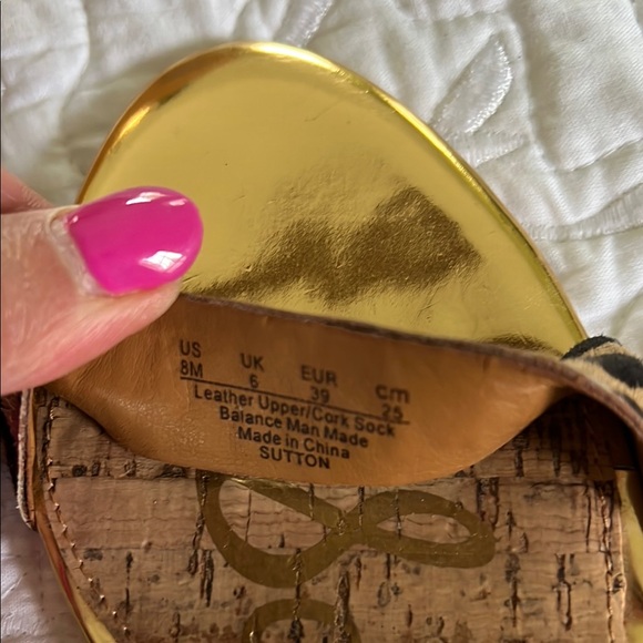 Sam Edelman Wedge Sandals.Gold Sandals With Leopard Print Straps.Sz-8M.Never on. - Picture 10 of 10